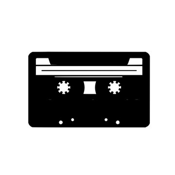 Cassette tape set with geometric vector icon and uniform stroke width featuring vintage audio theme, line art, minimalist style with white isolation and single silhouette