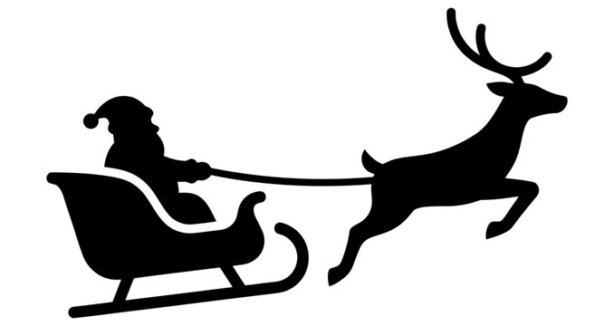 Santa Claus and reindeer solid glyph icon for Christmas. Vector illustration.