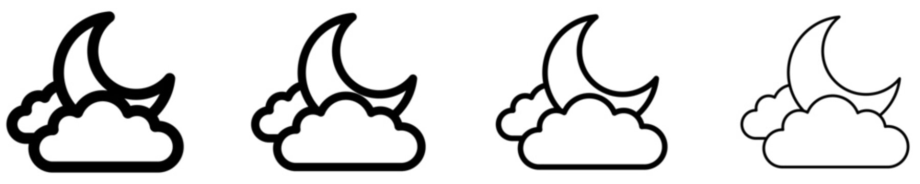 Moon and clouds line icon for weather forecast. Vector illustration.