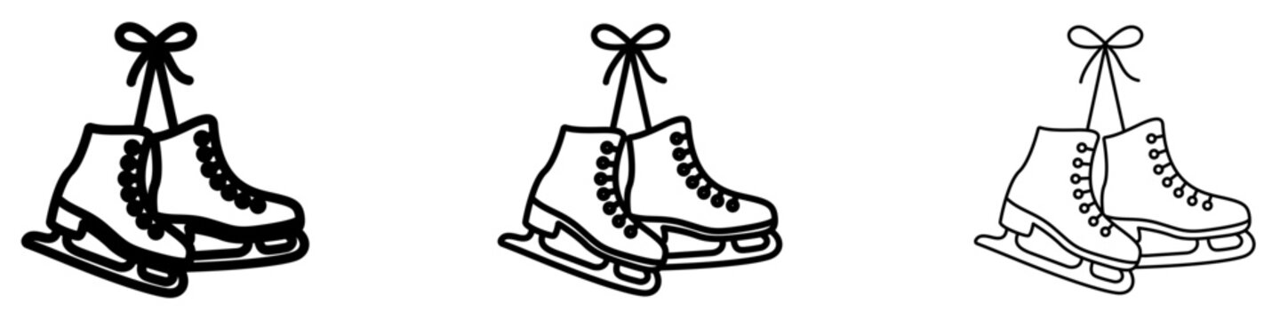 Hanging ice skates line icon for winter sports. Vector illustration.