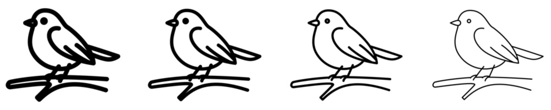 Cute bird on branch line icon for nature design. Vector illustration.