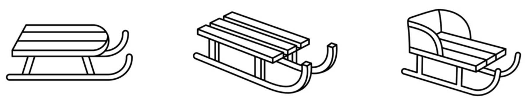 Sled line icons for winter recreation and sports. Vector illustration.