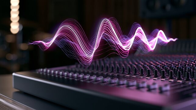Audio mixer with glowing sound wave