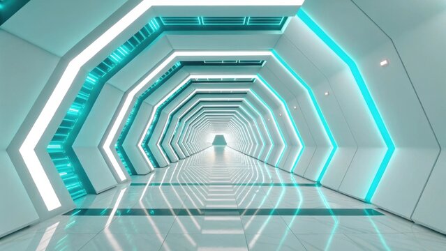 Futuristic corridor with blue neon lights