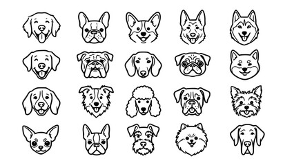 Cute Dog Breed Face Doodle Icons Vector Set © Fagun