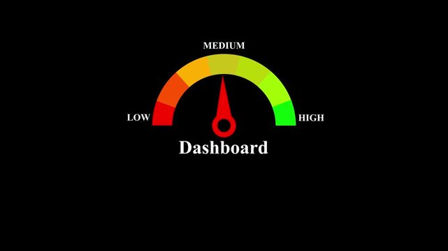 Animated tachometer gauge showing high performance level on digital dashboard screen.