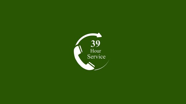 Animated White Minimalist Telephone Icon with Rotating Circular Arrow and 39 Hour Service Text for Business Customer Support and Professional Communication Availability.Animation on a Stock Video