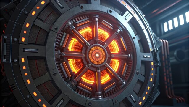 Glowing orange nuclear reactor core