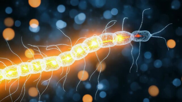 selective focus segmented tapeworm anatomy inside human digestive tract animation