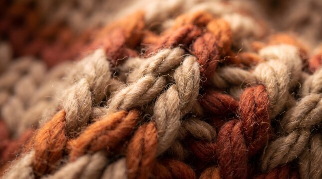 Woven yarn texture backdrop showing close up macro knit wool pattern in warm earthy colors