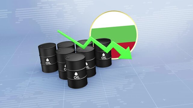 Bulgaria Crude Oil Price Decline with Oil Barrels and Downward Green Arrow