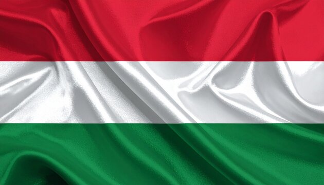 "Hungary national flag with red, white, green stripes, textured fabric, symbolizing heritage, unity, and cultural identity."
