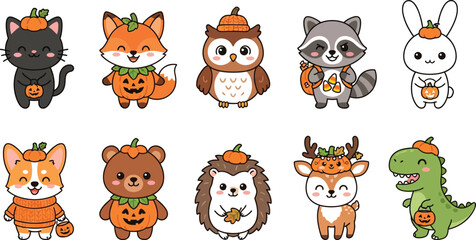 Obraz premium Cute Pumpkin different Animal Halloween T Shirt Design Collection