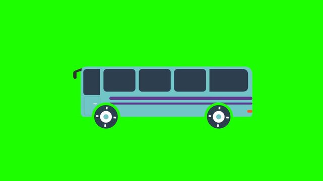 Animated Blue Bus Driving on Green Screen Background for Easy Compositing.