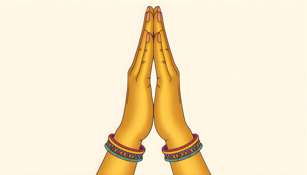 Woman hands together in namaste greeting gesture illustration