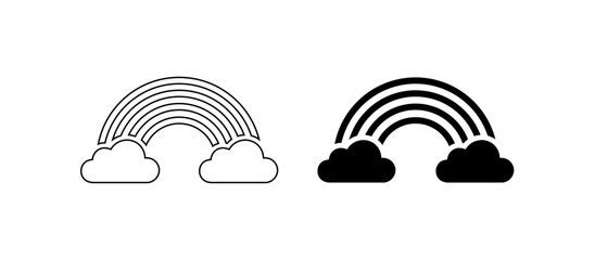 Obraz premium Rainbow icon with clouds, symbolizing hope and good weather after rain, outline and solid silhouette.