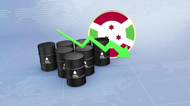 Burundi Crude Oil Price Decline with Oil Barrels and Downward Green Arrow