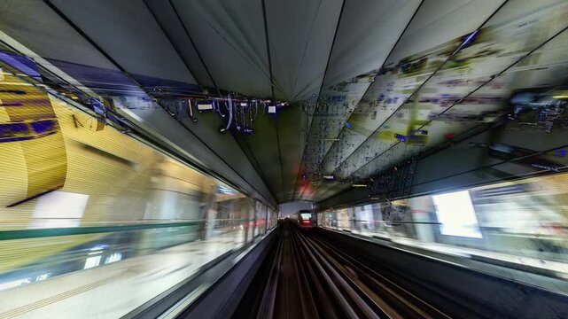  hyperlapse shot of the dubai metro with abstract light trails