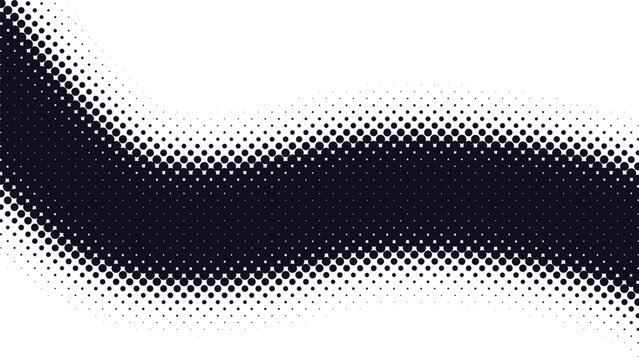 Halftone wave pattern vector, black and white pop art dot texture, retro comic book gradient background, abstract curved halftone shape