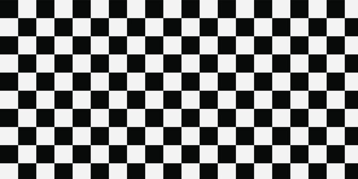 Panorama of White and black checkered ceramic tiles pattern and background seamless