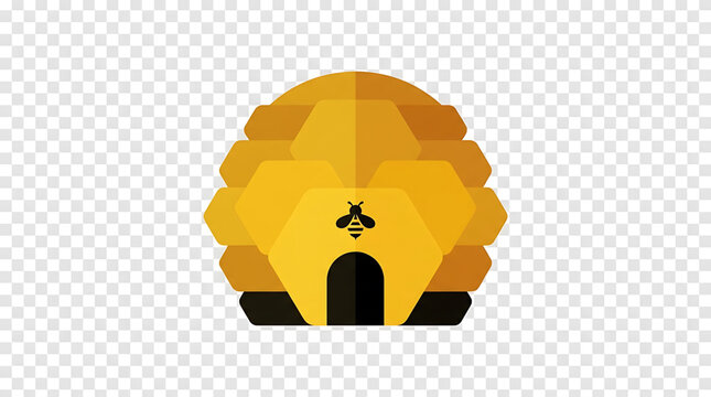 Bee flying towards honeycomb hive entrance with stylized illustration bee beekeeping wildlife insect yellow symbol nature apiary black with icon