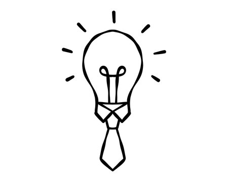 Glowing light bulb wearing a necktie, symbolizing professional ideas, corporate leadership, smart entrepreneurship, office career and executive business thinking. Vector illustration.