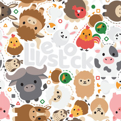 Fototapeta premium Cute farm animal collection with colorful cartoon flat illustrations.
