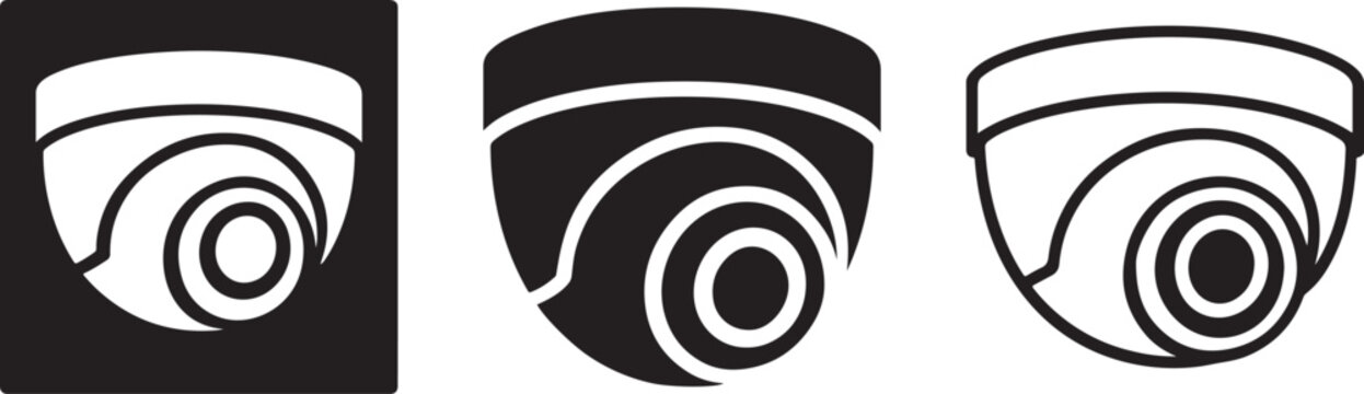 Dome security camera CCTV vector icon set.