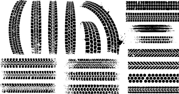 Vector prints of motorcycle, truck and car wheel treads isolated on white
