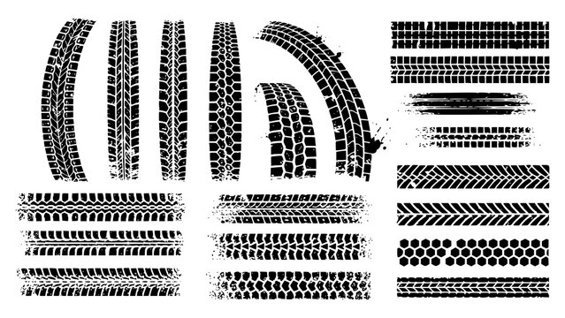 Vector prints of motorcycle, truck and car wheel treads isolated on white