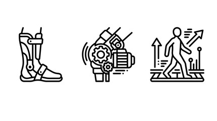 Obraz premium Medical orthopedic support and gait rehabilitation technology icons with orthopedic rehabilitation technology mobility biomechanics progress analysis movement physiotherapy healthcare