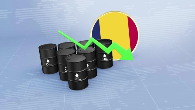 Chad Crude Oil Price Decline with Oil Barrels and Downward Green Arrow