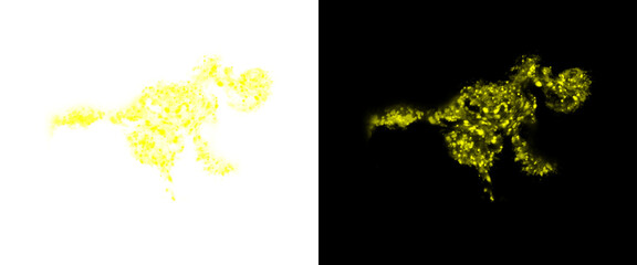 Golden glitter splash texture on split background, yellow dust explosion effect, abstract sparkling powder burst for festive design © Transparent Studio