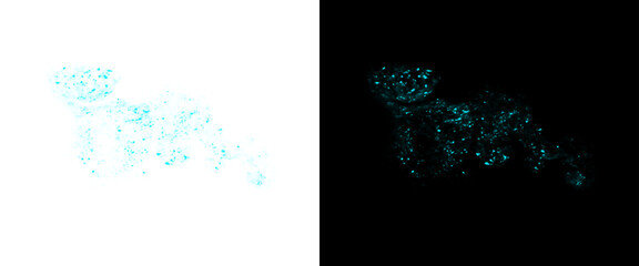 Abstract digital cheetah silhouette, glowing blue particle animal art, futuristic feline predator concept on black and white backgrounds © Transparent Studio