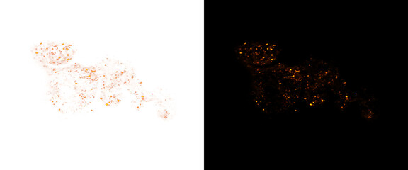 Golden leopard silhouette made of glowing particles, shimmering wild cat predator shape, luxury glitter animal design on black and white background © Transparent Studio