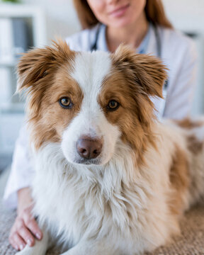 Veterinarian Examining Dog in Veterinary Clinic