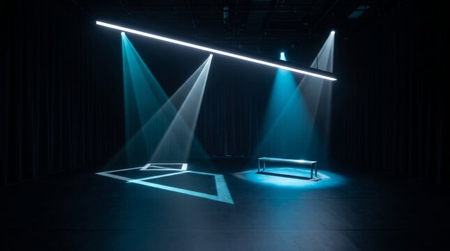 Dramatic Blue Stage Lighting on Empty Theater Set