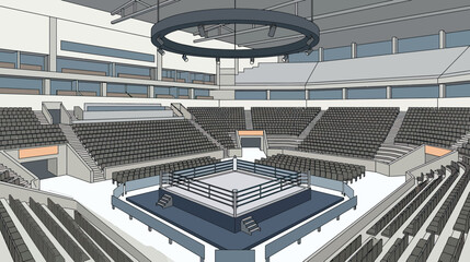 Fototapeta premium Empty Arena with Boxing Ring and Seating