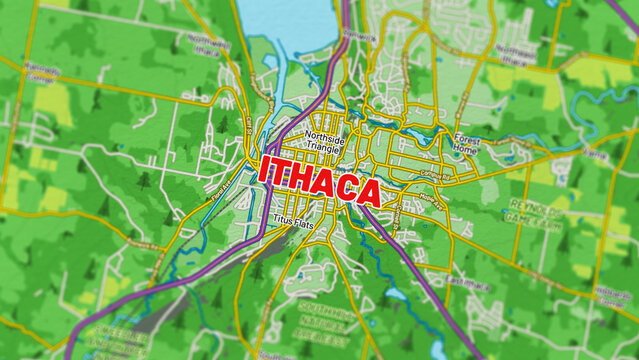 Macro View of Ithaca New York Map Showing Detailed Streets, Roads, and Geographic Layout