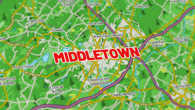 Macro View of Middletown New York Map Showing Detailed Streets, Roads, and Geographic Layout