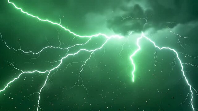 Stormy lightning sky background weather bolts striking across a dark