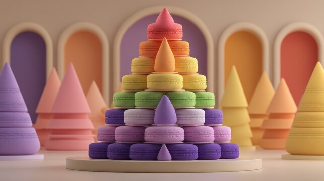 Colorful Phoneme Stack with Cone and Disk Shapes on White Surface