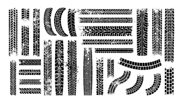 Big set of black tire tracks with texture.