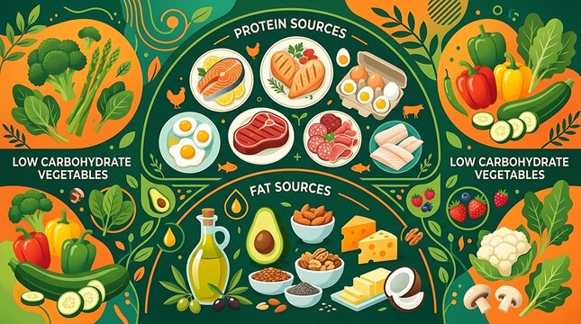 Healthy low carb diet guide featuring protein fats and vegetables