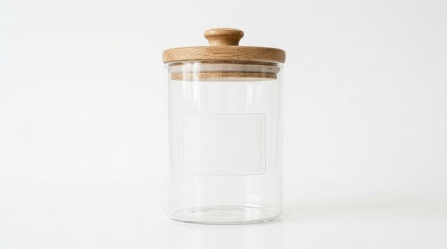 Elegant glass kitchen canister with wooden lid for dry food storage