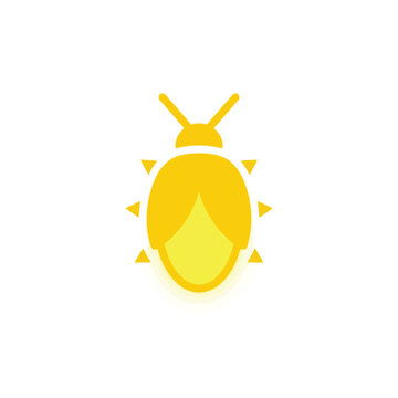 Stylized yellow firefly icon with glowing outline and antennae, simple insect graphic for summer or nature themes