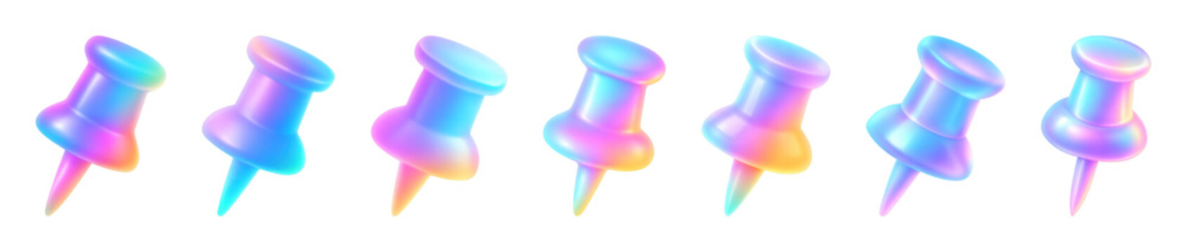 PNG Colorful iridescent push pins on transparent background