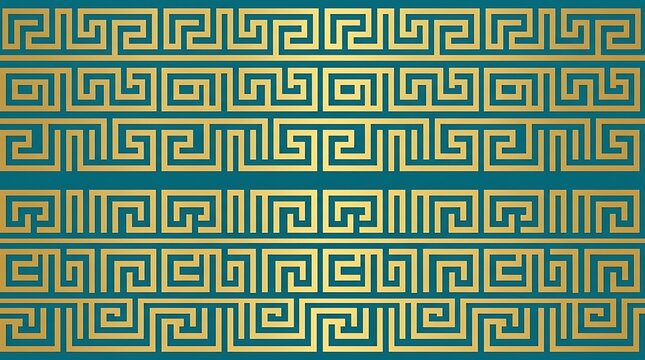 Golden greek key meander pattern on dark teal background