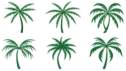 Fototapeta premium Six Green Palm Tree Illustrations With Varying Frond Shapes