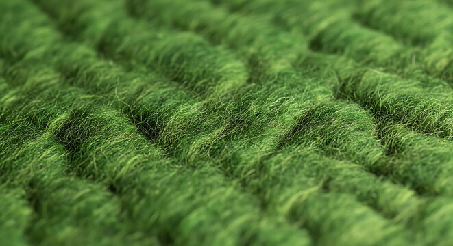 Green texture fuzzy macro fabric with soft lush fibers in a ridged background pattern